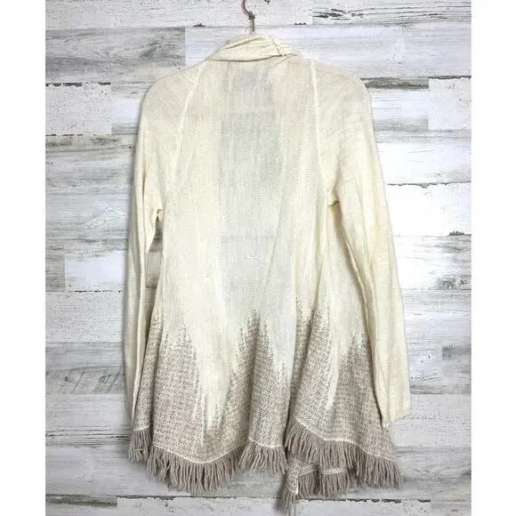 Anthropologie Moth Womens Medium Cream Brown Open Front Long Sleeve Cardigan - Picture 2 of 4